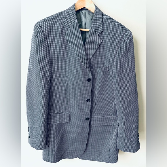 Bachrach 40R Mens Black White Check Blazer Sport Coat 3 Button Jacket Wool Blend